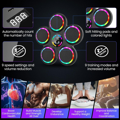 Smart Music Boxing Machine: Wall Mounted Punching Target with LED Lights & Bluetooth for Adults & Kids